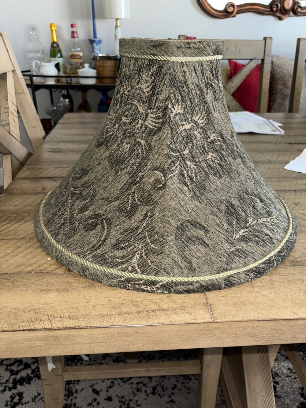 Vintage Stonegate Designs Olive Green Fabric Lampshade/Subtle Damask Pattern